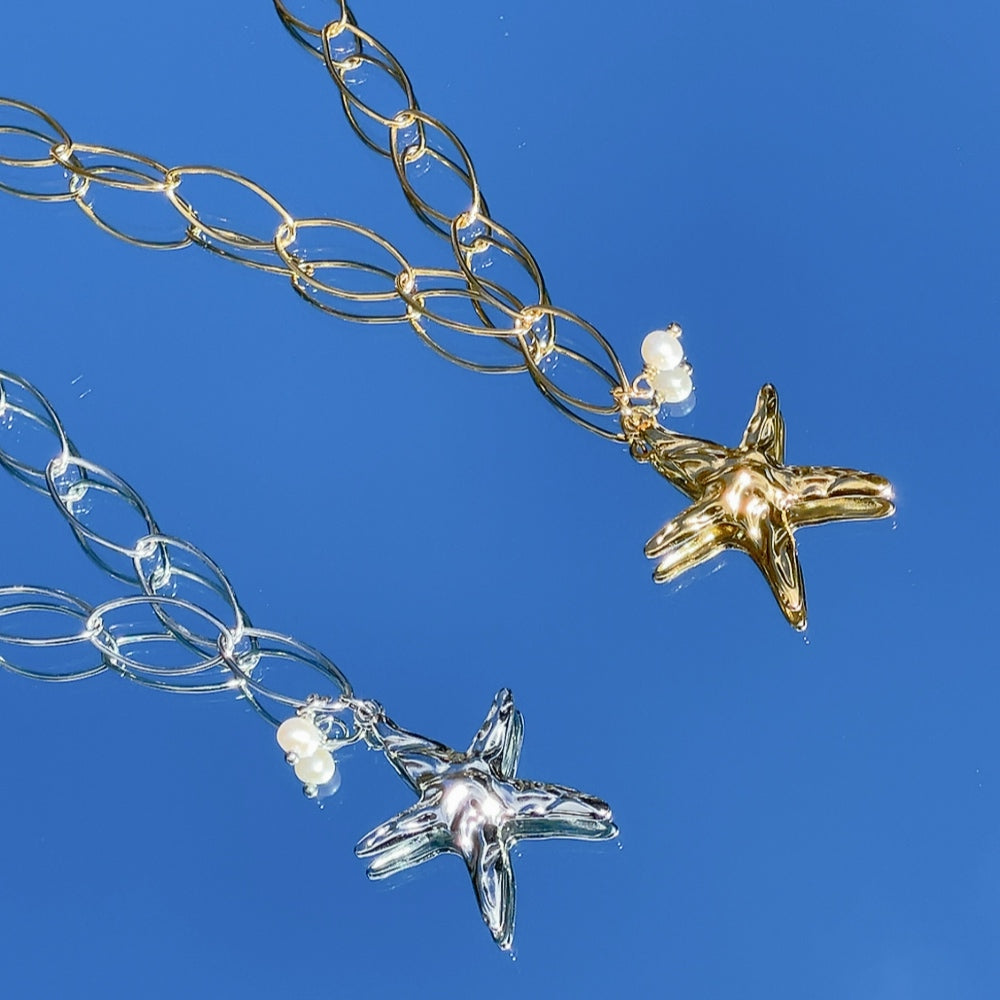 'NEW' STAR FISH Pearl Necklace | Gold & Silver | 28"