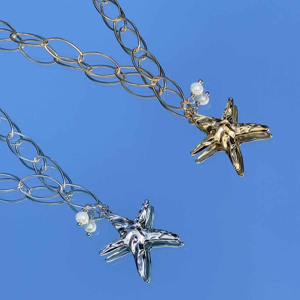 'NEW' STAR FISH Pearl Necklace | Gold & Silver | 28"