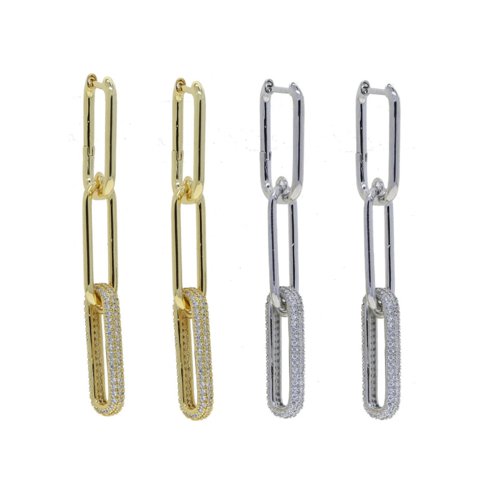 GEOMETRIC Link Paved Earrings | Gold & Silver