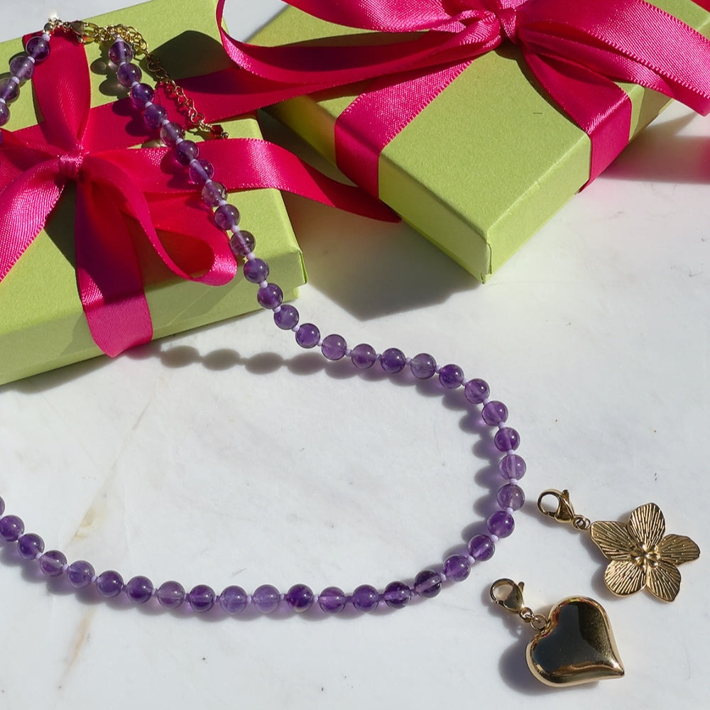 'NEW' PURPLE GRAPE CANDY POPPER Beaded Necklace | Gold