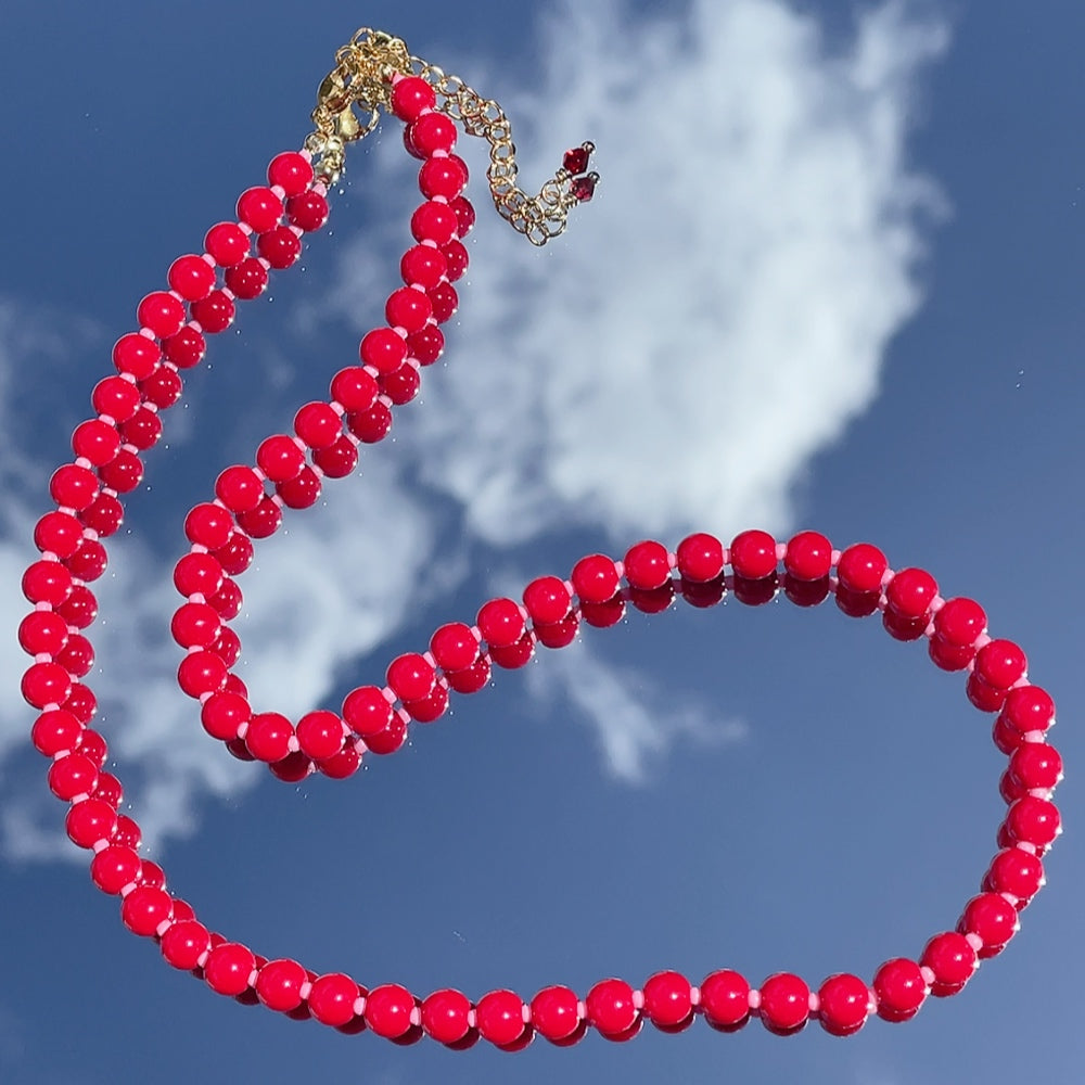 'NEW' PINK LOBSTER CANDY POPPER Beaded Necklace | Gold
