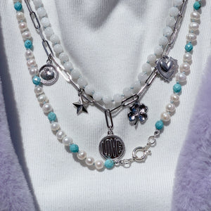 FRESHWATER PEARL & TURQUOISE Beaded Necklace | Silver | 23"