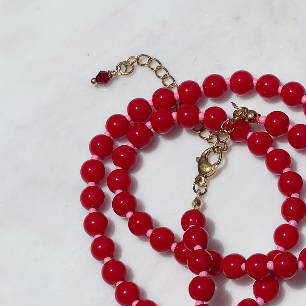 'NEW' PINK LOBSTER CANDY POPPER Beaded Necklace | Gold