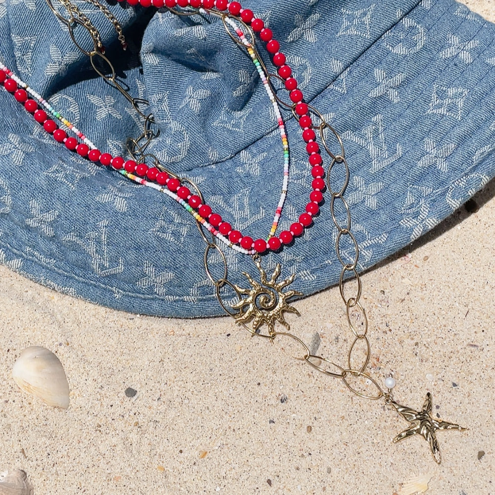 'NEW' PINK LOBSTER CANDY POPPER Beaded Necklace | Gold