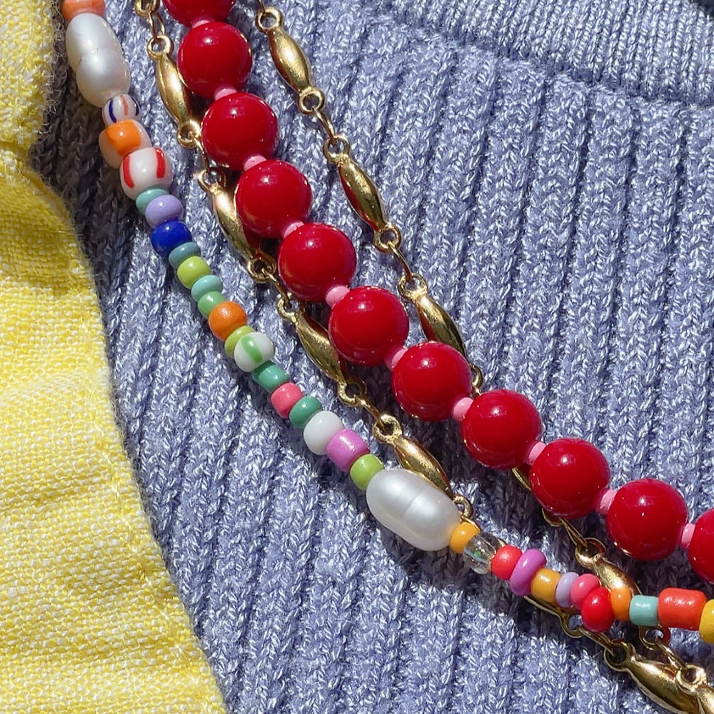 'NEW' PINK LOBSTER CANDY POPPER Beaded Necklace | Gold