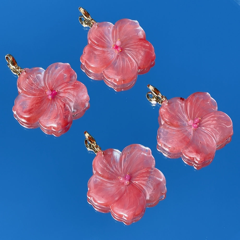 'NEW' RED HIBISCUS FLOWER Charm | Gold