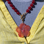 'NEW' RED HIBISCUS FLOWER Charm | Gold