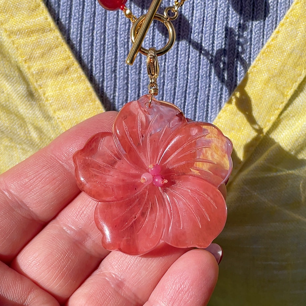'NEW' RED HIBISCUS FLOWER Charm | Gold