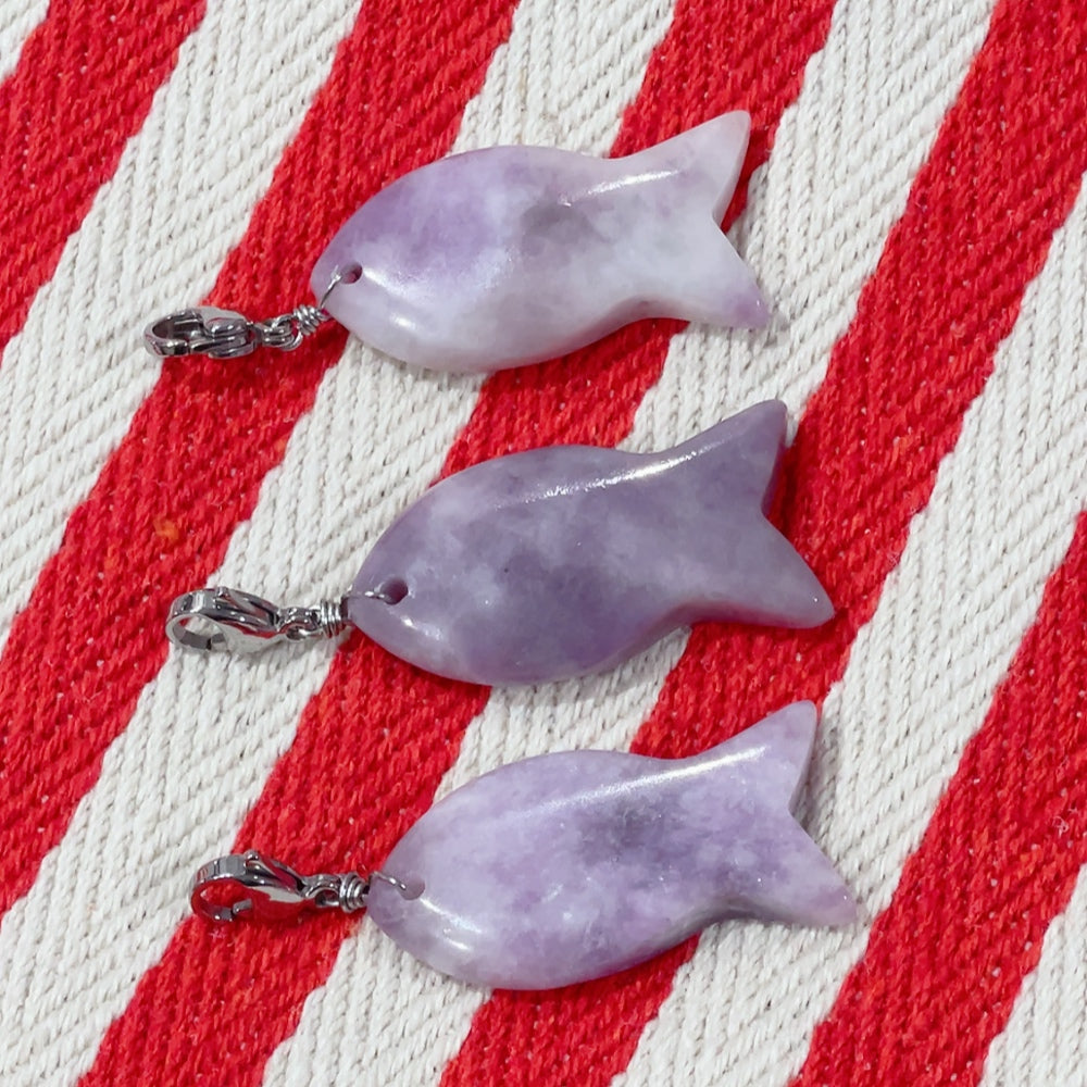 'NEW' PURPLE AMETHYST GEMSTONE FISH Charm | Gold & Silver