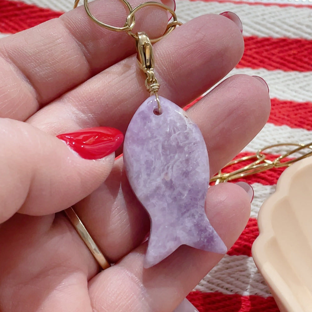 'NEW' PURPLE AMETHYST GEMSTONE FISH Charm | Gold & Silver