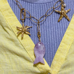 'NEW' PURPLE AMETHYST GEMSTONE FISH Charm | Gold & Silver