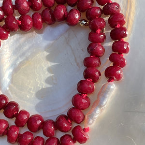 'NEW' CYPRESS Ruby & Pearl Beaded Gemstone Necklace | Gold | 20" | ONE OF A KIND