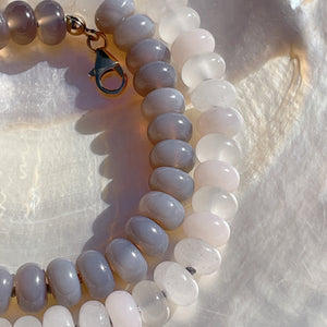 'NEW' CLOUDY GREY Beaded Gemstone Necklace with Grey Thread | Gold | 20" | ONE OF A KIND