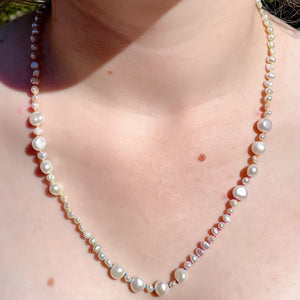SUMMERTIME Pearl Beaded Necklace | Silver | 21.5" | ONE OF A KIND