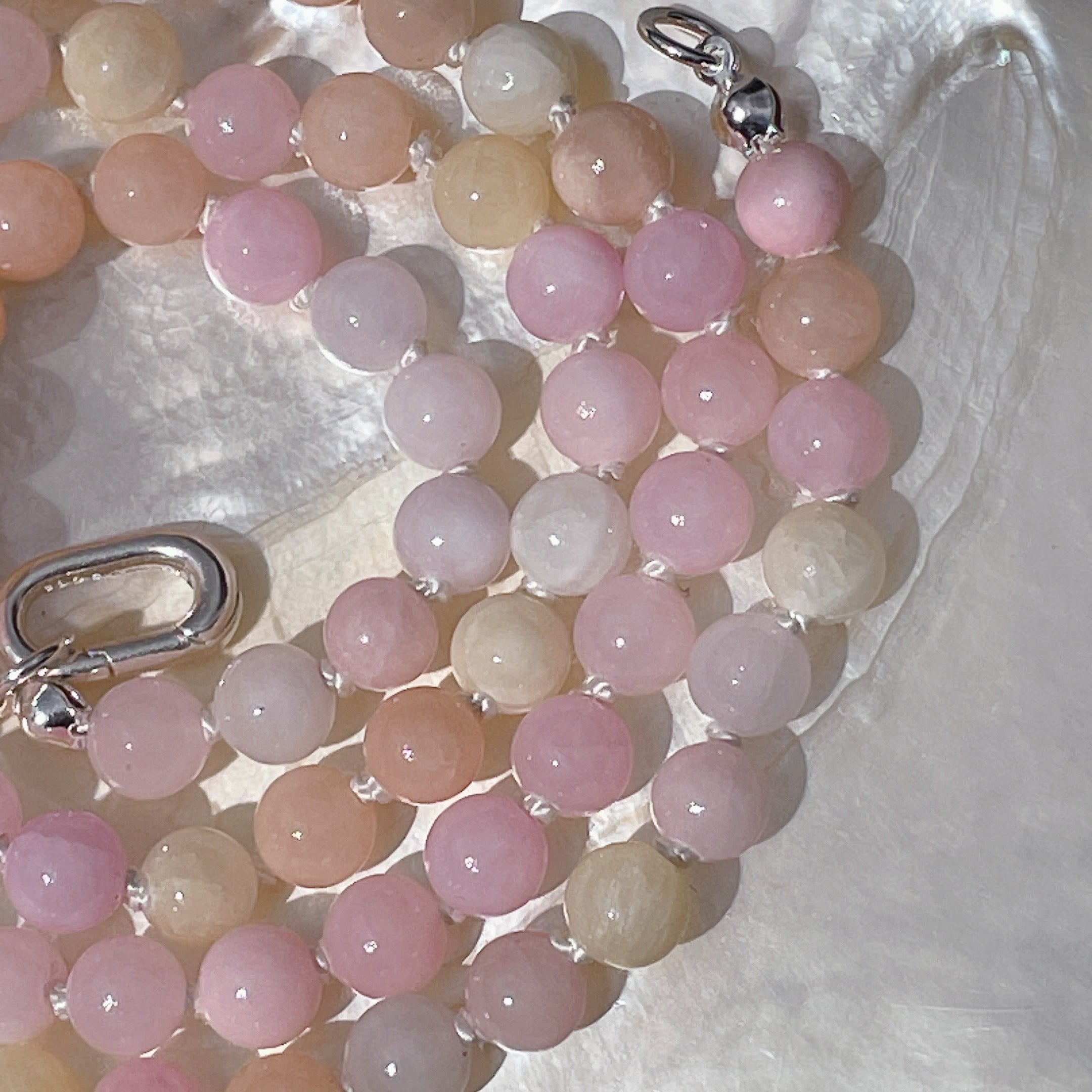 COTTON CANDY Beaded Gemstone Necklace | Silver | 22" | ONE OF A KIND