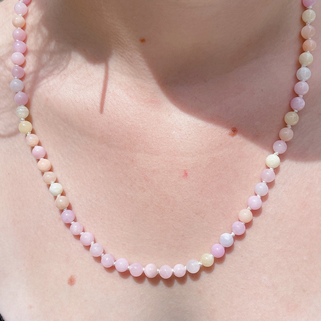 'NEW' COTTON CANDY Beaded Gemstone Necklace | Silver | 22" | ONE OF A KIND