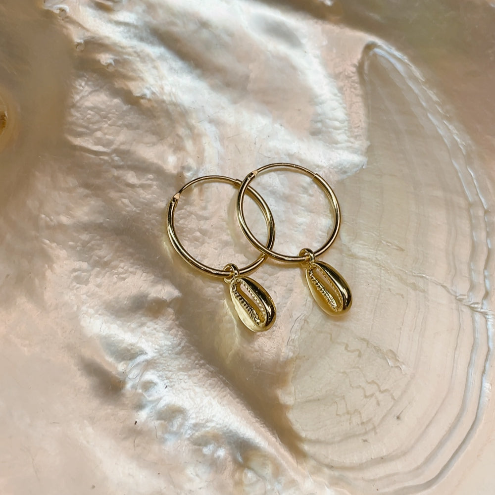 COWRIE Shell Charm Hoops | Gold
