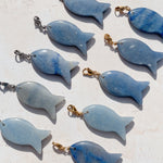 'NEW' BLUE AVENTURINE GEMSTONE FISH Pendant Charm | Gold & Silver