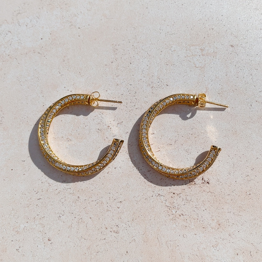 HOLLY Wrapped Pave Semi Hoops | Gold & Silver