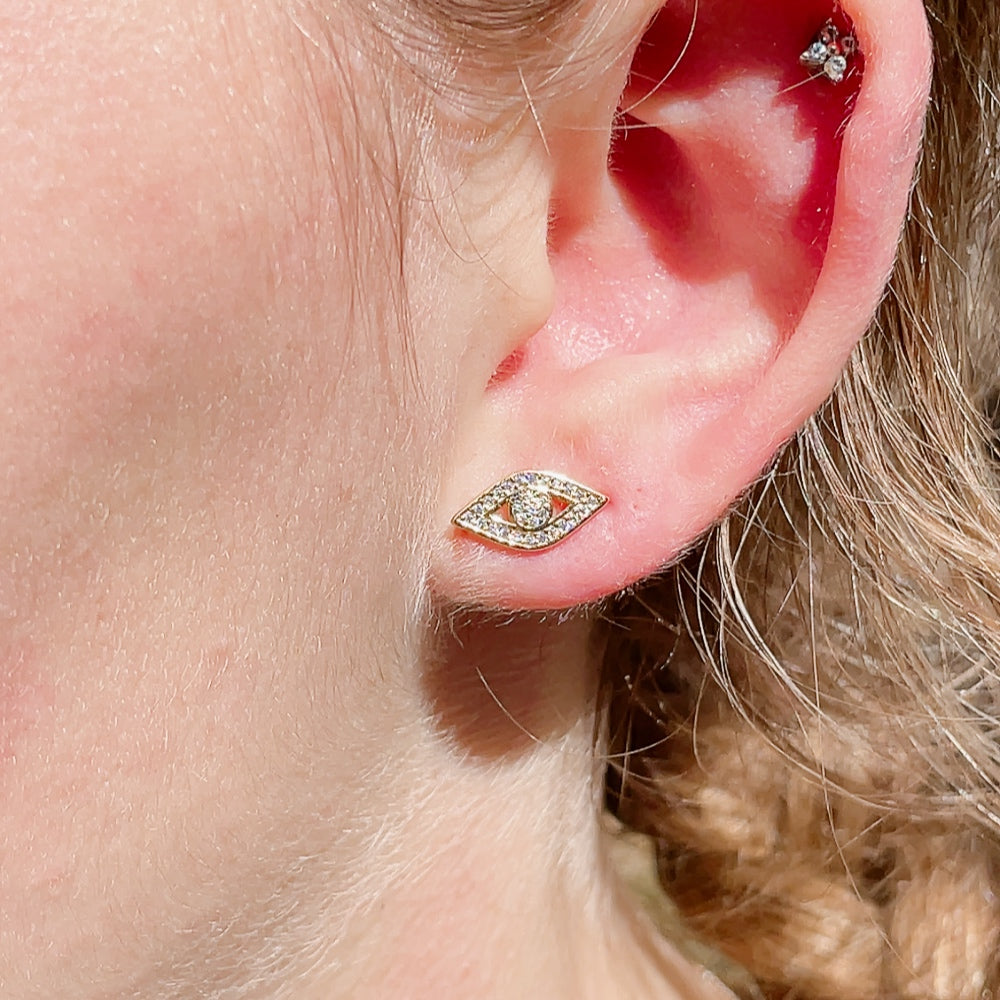 EVIL EYE Encrusted Studs | Gold & Silver