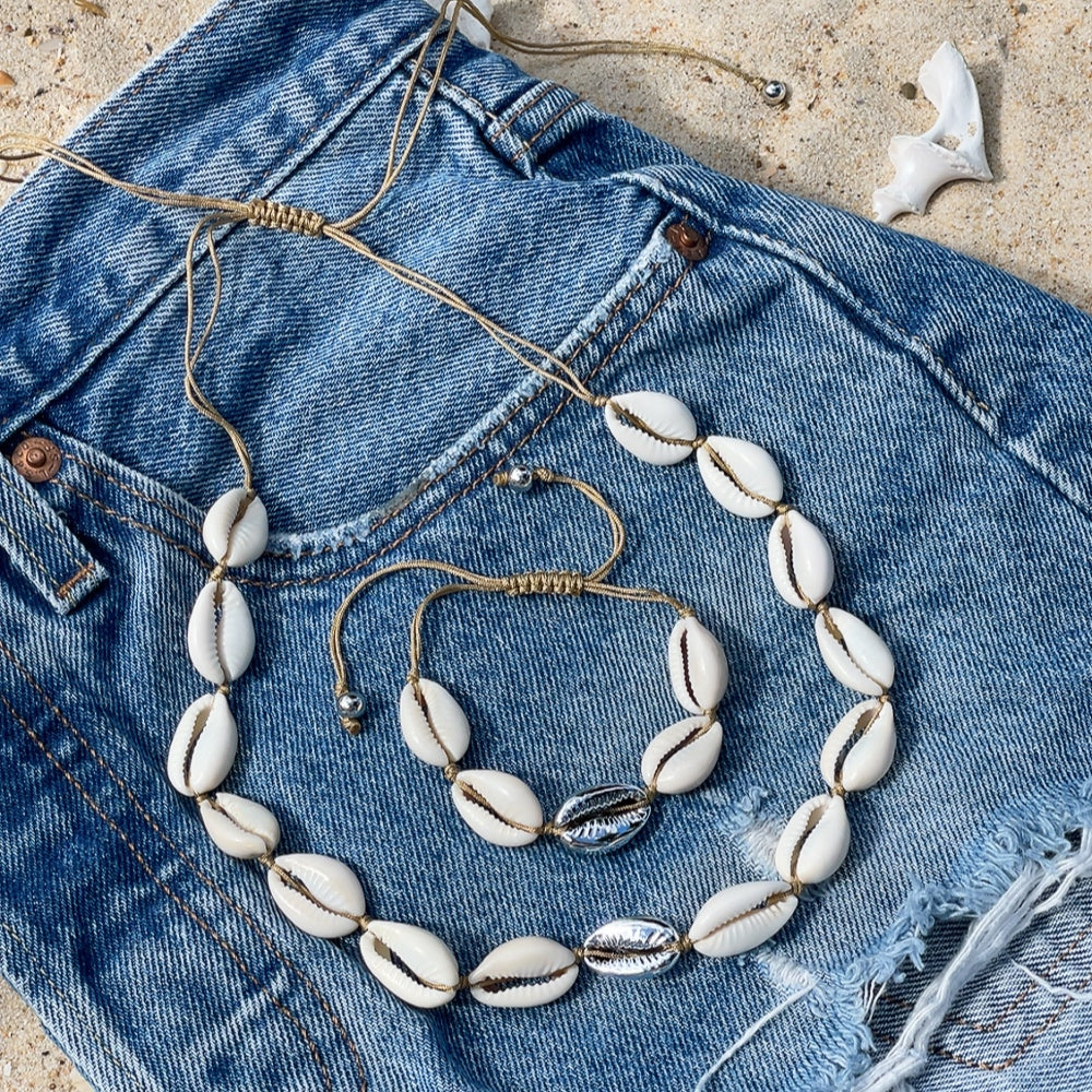 #1 CALYPSO Shell Necklace & Bracelet Set | Gold & Silver