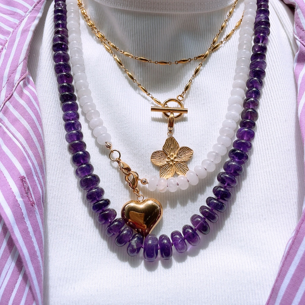 GRADUATED AMETHYST Purple Beaded Gemstone Necklace | 23" | Gold | ONE OF A KIND