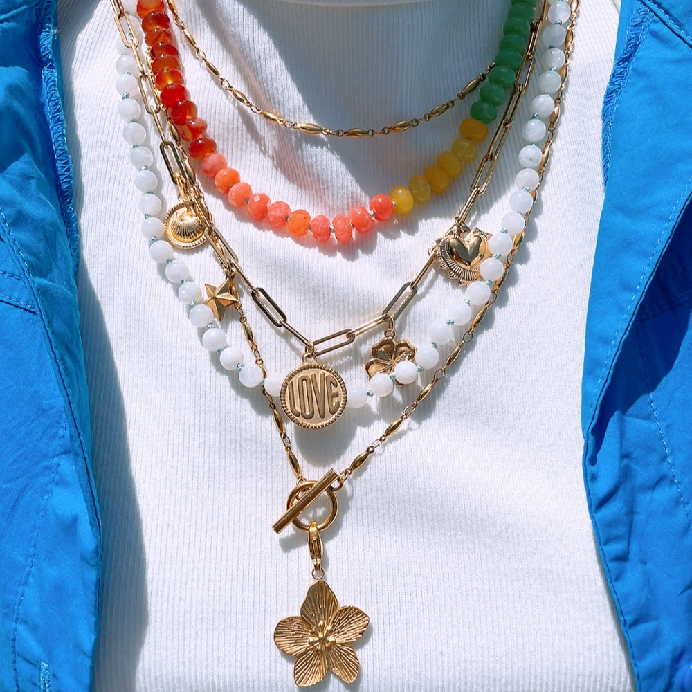 AZTEC COLOURED Beaded Gemstone Necklace | Silver | 16" | ONE OF A KIND