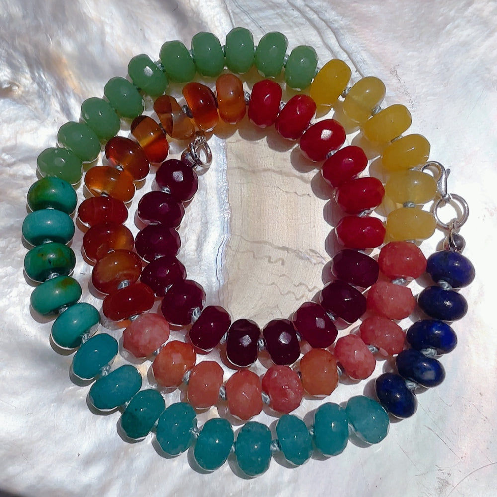 AZTEC COLOURED Beaded Gemstone Necklace | Silver | 16" | ONE OF A KIND