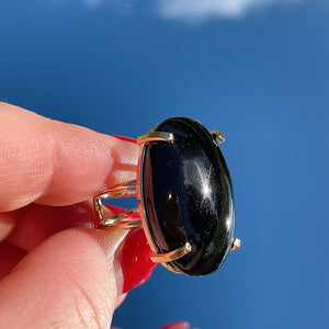 POLISHED Round Black Onyx Ring | Gold (Adjustable)