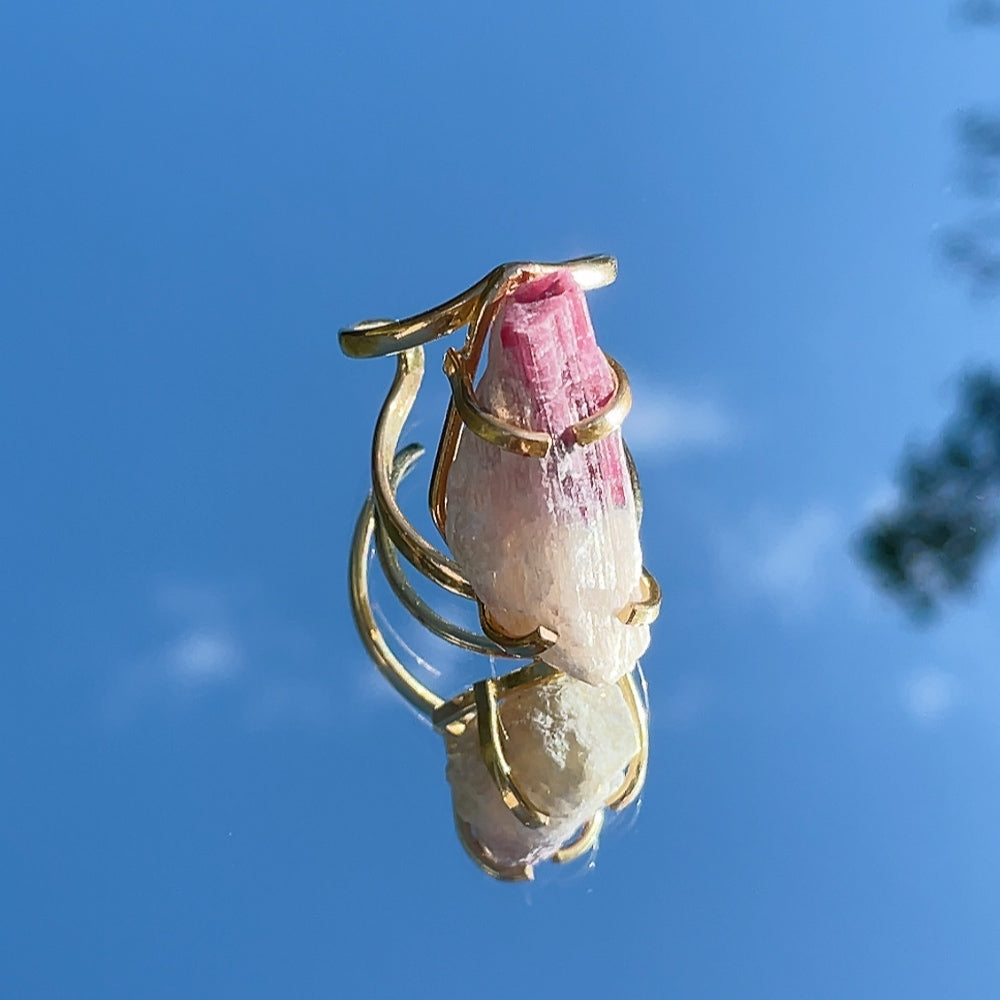 RAW Watermelon Tourmaline Crystal Ring | Gold (Adjustable)