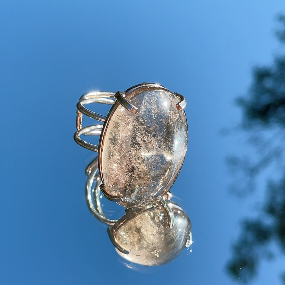 POLISHED Round Clear Quartz Crystal Ring | Silver (Adjustable)