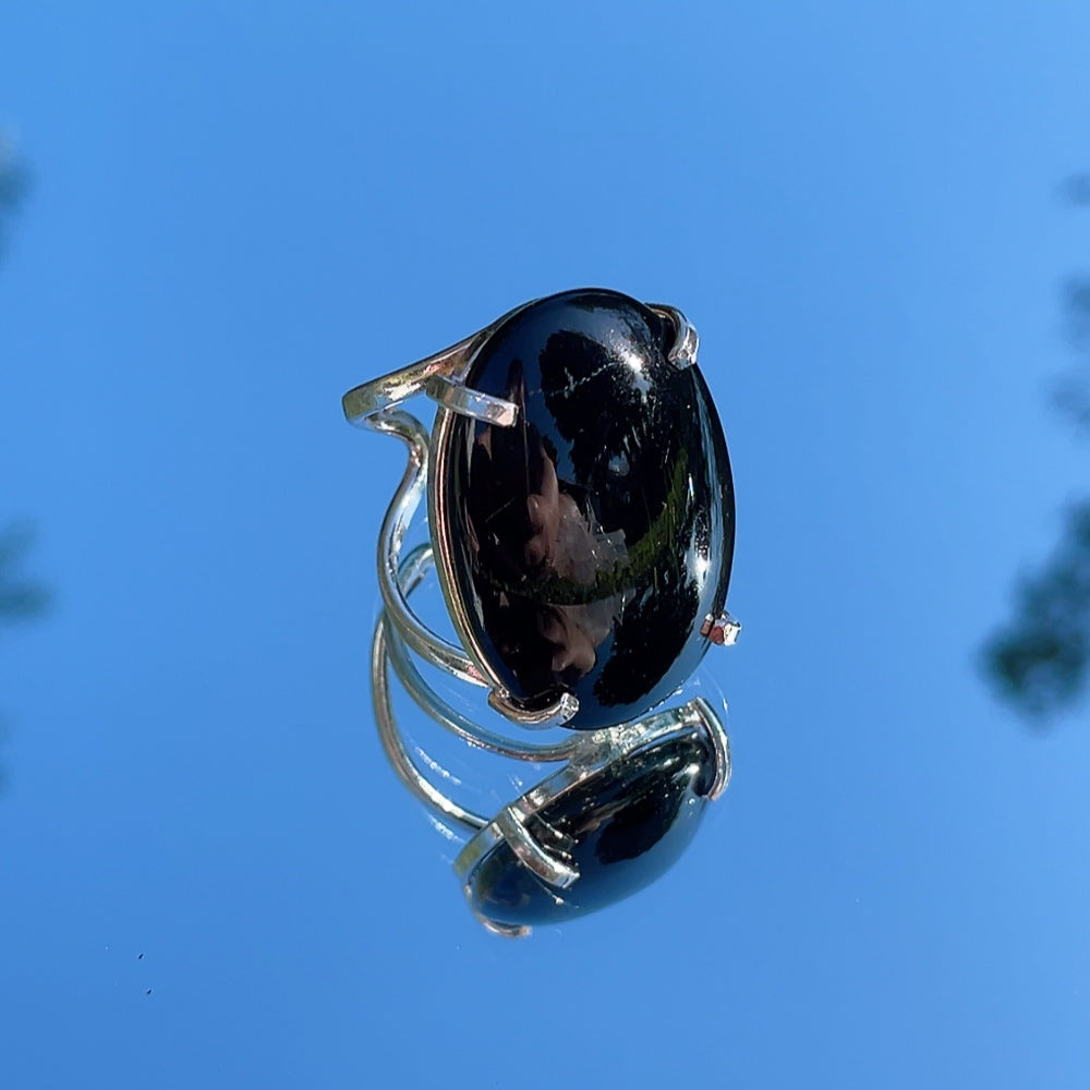 POLISHED Black Onyx Cuff Ring | Silver (Adjustable)