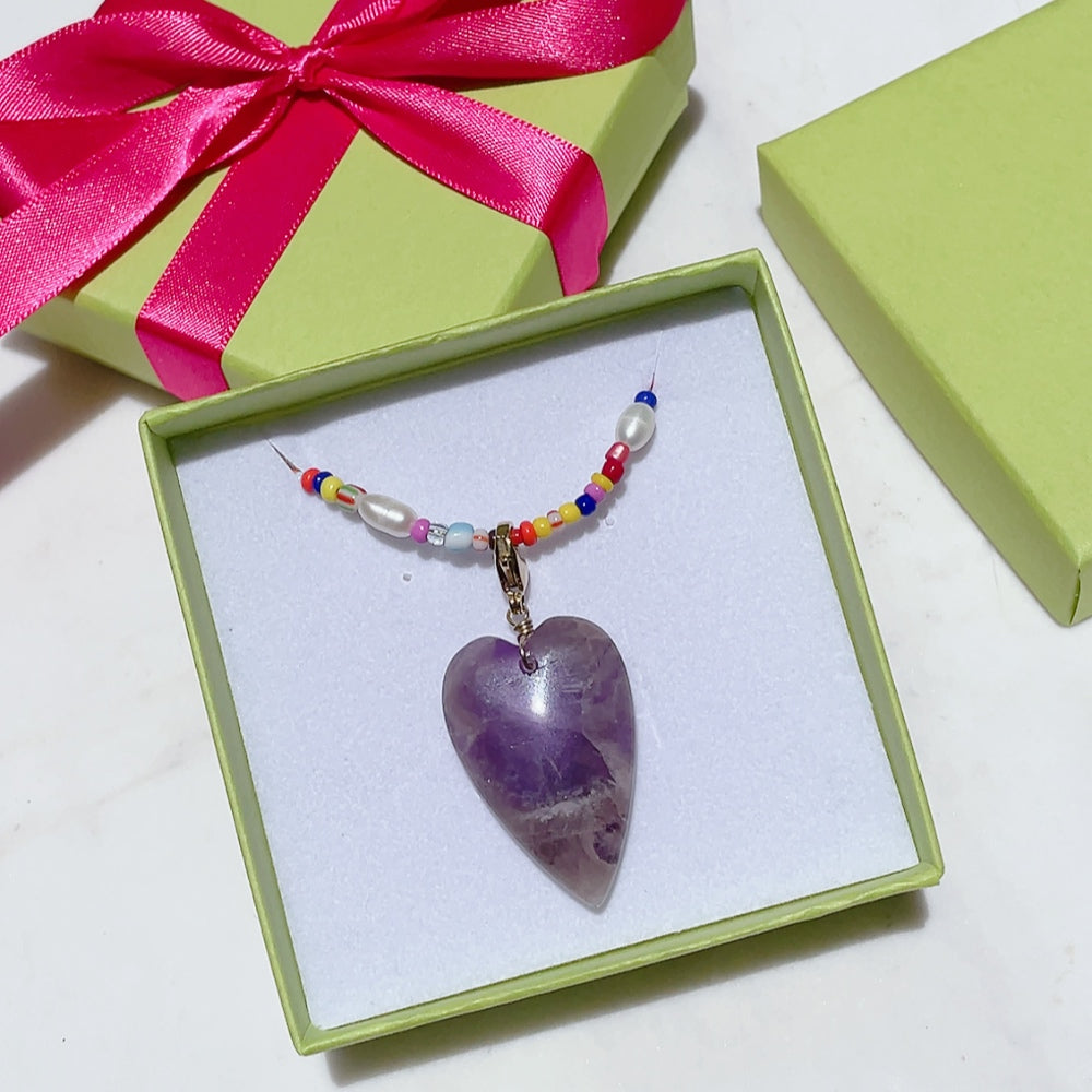 'NEW' GEMSTONE HEART Pendant Charm | Gold & Silver