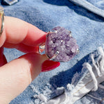 RAW Purple Amethyst Cluster Crystal Ring | Silver (Adjustable)