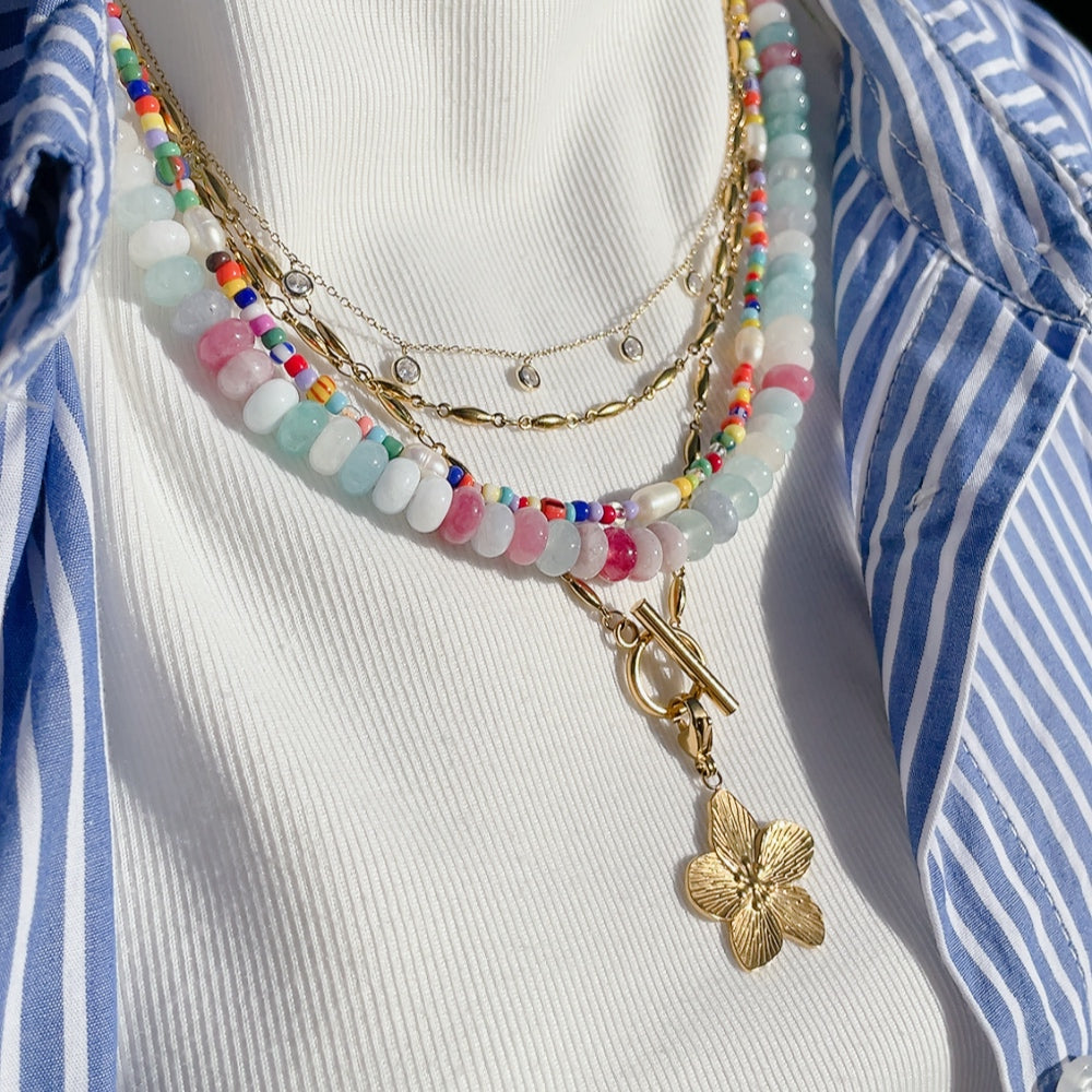 PASTEL CANDY Beaded Gemstone Necklace | Gold | 20.5" | ONE OF A KIND