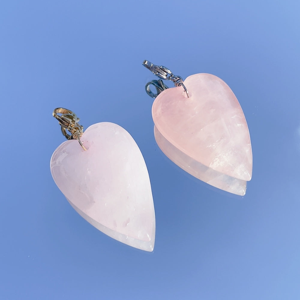 'NEW' PINK QUARTZ GEMSTONE HEART Charm | Gold & Silver