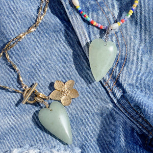 'NEW' GREEN AVENTURINE GEMSTONE HEART Charm | Gold & Silver