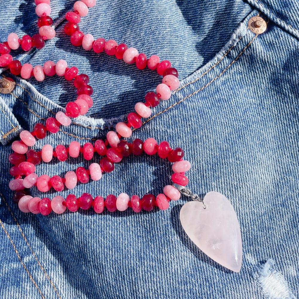 'NEW' PINK QUARTZ GEMSTONE HEART Charm | Gold & Silver