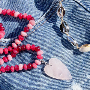 'NEW' PINK QUARTZ GEMSTONE HEART Charm | Gold & Silver