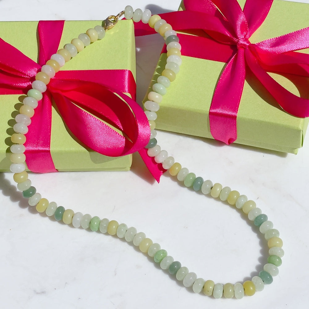 LEMON & LIME Beaded Gemstone Necklace | 20" | Gold | ONE OF A KIND