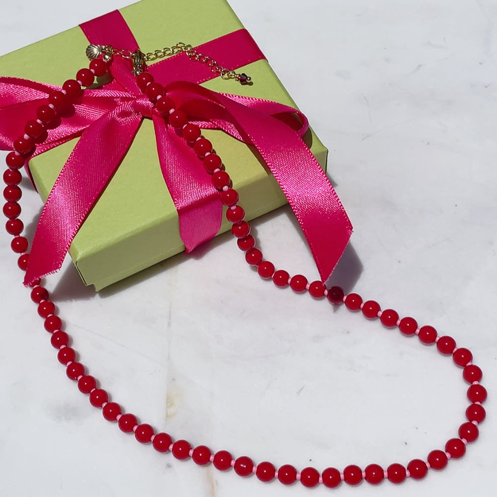 'NEW' PINK LOBSTER CANDY POPPER Beaded Necklace | Gold