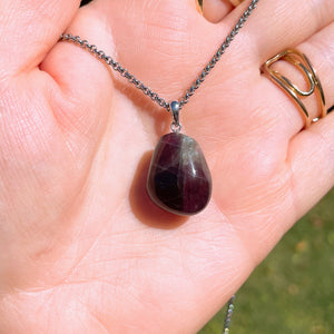 SACRED Purple/Blue Fluorite Gemstone Pendant Necklace | Silver (50cm chain)