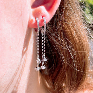 MINI STARBURST Twin Chain Encrusted Hoops | Sterling Silver