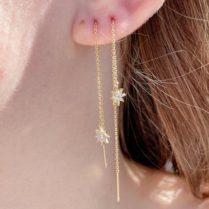MINI STARBURST Diamond Threader Earrings | Gold