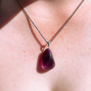 SACRED Purple Fluorite Gemstone Pendant Necklace | Silver (50cm chain)