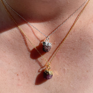 RAW Red Ruby Crystal Necklace | Gold/Sterling Silver (18 inch chain)