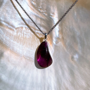 SACRED Purple Fluorite Gemstone Pendant Necklace | Silver (50cm chain)