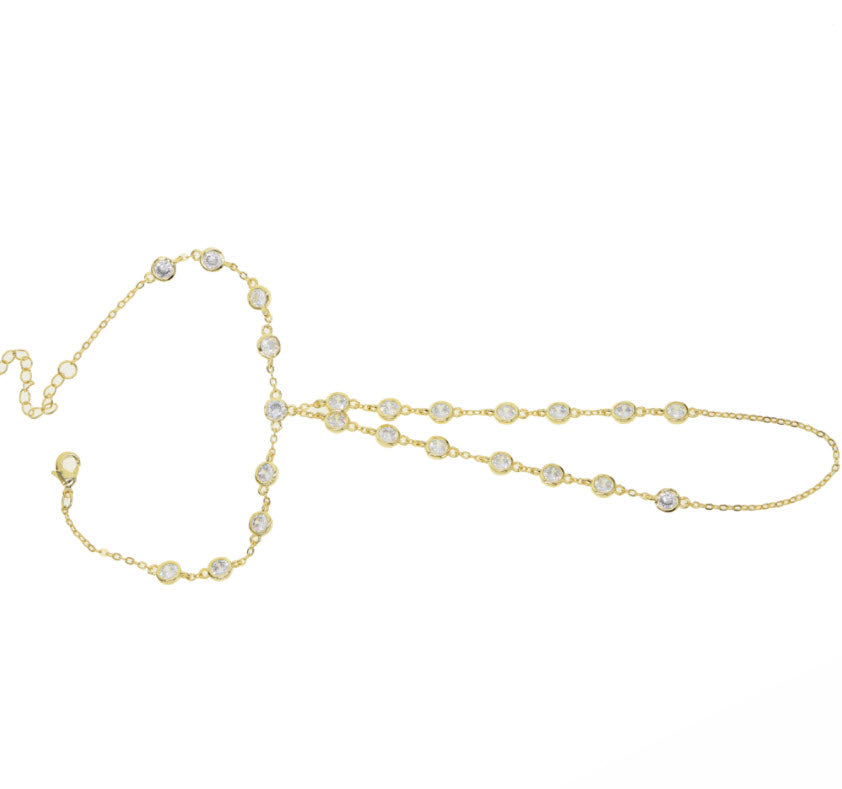 23 Bezel Diamond Chain Finger Bracelet | Gold