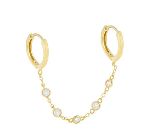 TWIN Diamond Chained Hoops | 14kt Gold
