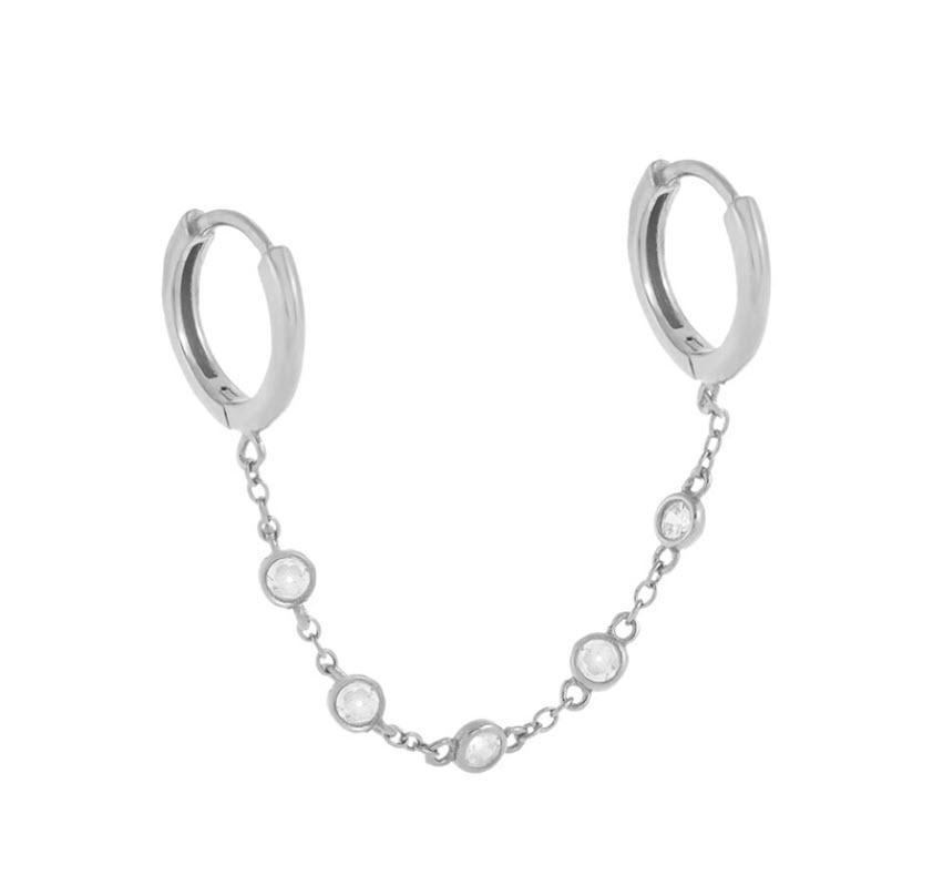 TWIN Diamond Chained Hoops | 925 Sterling Silver